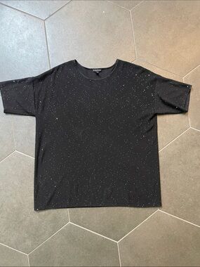 Eileen Fisher Black Merino Wool Tee with Small Sequin Sparkle L